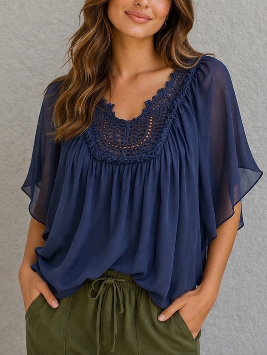 Nine West Tops - VTG NINE WEST Fairycore Blue Crochet Lace Chiffon Shawl Poncho Festival Top